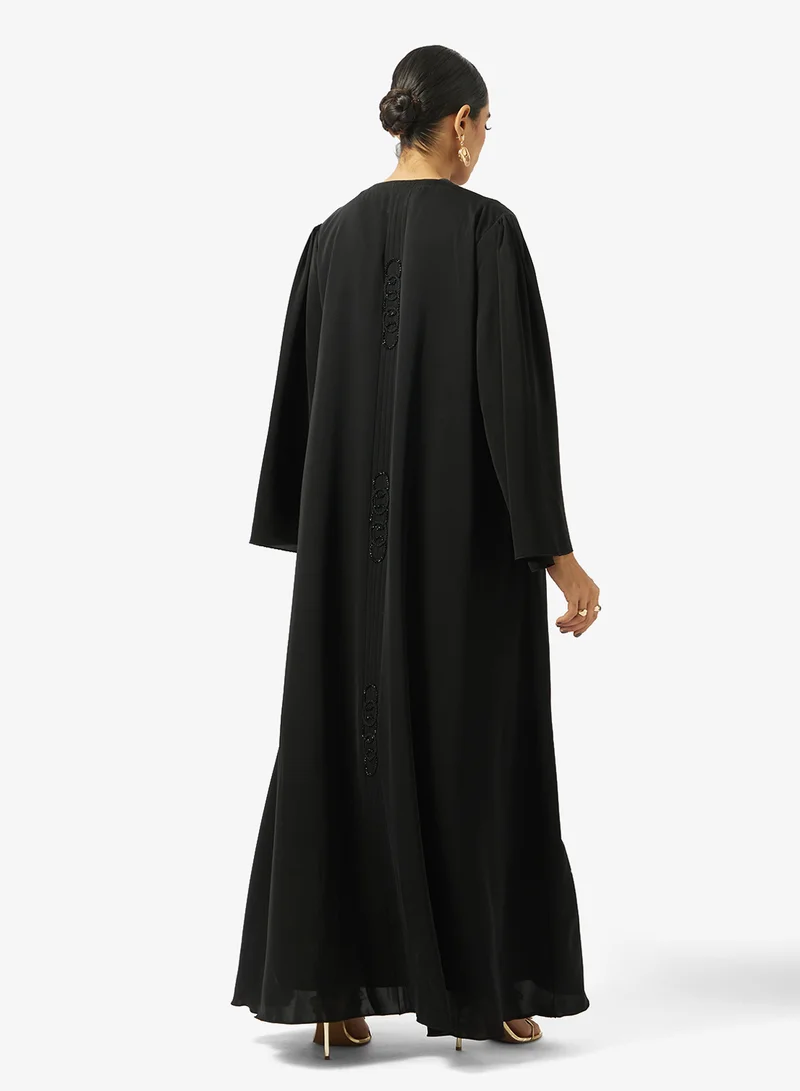 hayas closet Embellished Open Front V Neck Abaya